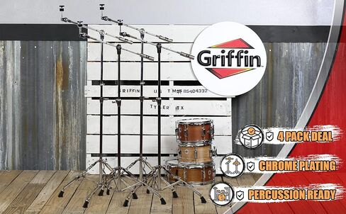 Griffin Cymbal Boom Stands (Percussion Tiltpro X Edition) 4 حزمة-أجهزة ترايبود كروم مزدوجة مزدوجة لالتقاط الطبال-جبل الخدمة الثقيلة من أجل تحطم ، ركوب ورش. in Saudi Arabia