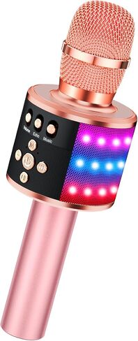 BONAOK Karaoke Microphone for Kids & Adults - Bluetooth Singing Mic with Disco Lights, Echo Effect, Built-in Speaker Portable for Party Travel Gifts,Multipurpose Condenser Microphone Q78(Rose Gold) in Saudi Arabia