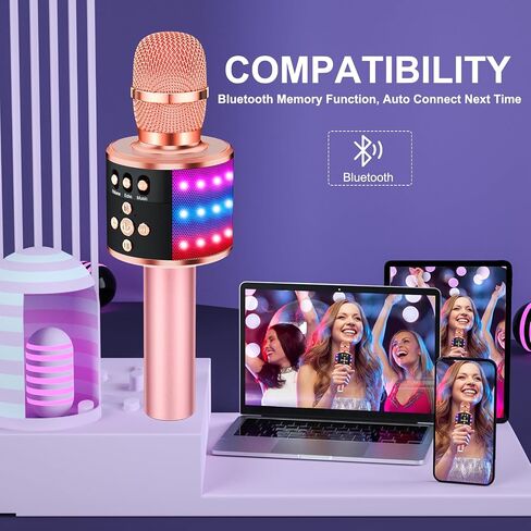 BONAOK Karaoke Microphone for Kids & Adults - Bluetooth Singing Mic with Disco Lights, Echo Effect, Built-in Speaker Portable for Party Travel Gifts,Multipurpose Condenser Microphone Q78(Rose Gold) in Saudi Arabia