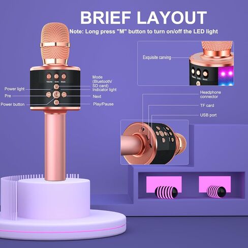 BONAOK Karaoke Microphone for Kids & Adults - Bluetooth Singing Mic with Disco Lights, Echo Effect, Built-in Speaker Portable for Party Travel Gifts,Multipurpose Condenser Microphone Q78(Rose Gold) in Saudi Arabia