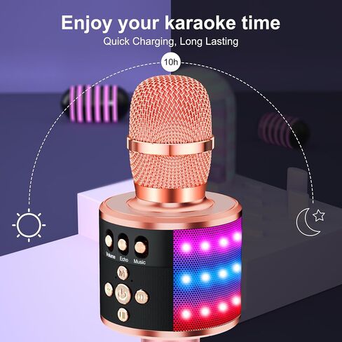 BONAOK Karaoke Microphone for Kids & Adults - Bluetooth Singing Mic with Disco Lights, Echo Effect, Built-in Speaker Portable for Party Travel Gifts,Multipurpose Condenser Microphone Q78(Rose Gold) in Saudi Arabia