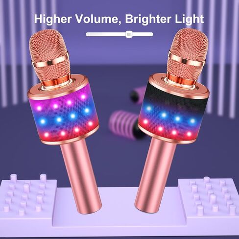 BONAOK Karaoke Microphone for Kids & Adults - Bluetooth Singing Mic with Disco Lights, Echo Effect, Built-in Speaker Portable for Party Travel Gifts,Multipurpose Condenser Microphone Q78(Rose Gold) in Saudi Arabia