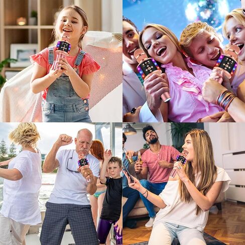 BONAOK Karaoke Microphone for Kids & Adults - Bluetooth Singing Mic with Disco Lights, Echo Effect, Built-in Speaker Portable for Party Travel Gifts,Multipurpose Condenser Microphone Q78(Rose Gold) in Saudi Arabia