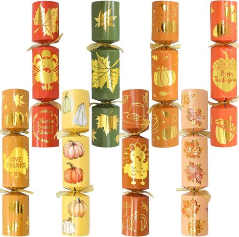 8 PC Thanksgiving Crackers Poppers Party Table Favors No Snap No Popping Fall Thanksgiving Games Activities for Kids Family with Party Hat Joke Gifts Toys Holiday Traditions Prizes in Saudi Arabia