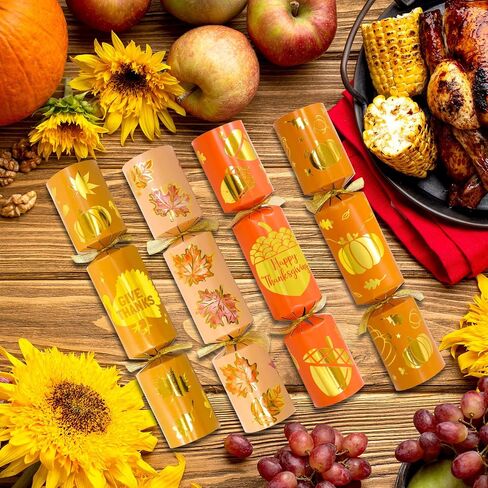 8 PC Thanksgiving Crackers Poppers Party Table Favors No Snap No Popping Fall Thanksgiving Games Activities for Kids Family with Party Hat Joke Gifts Toys Holiday Traditions Prizes in Saudi Arabia