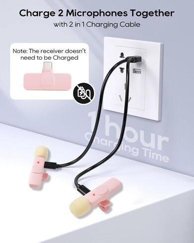 Mini Pink Microphone لـ iPhone Android Phone Tablet PC ، USB C MIC اللافالير اللاسلكي لتسجيل الفيديو Vlogging YouTube Tiktok Podcast Contractors ، Tiny Microphones Mics in Kuwait
