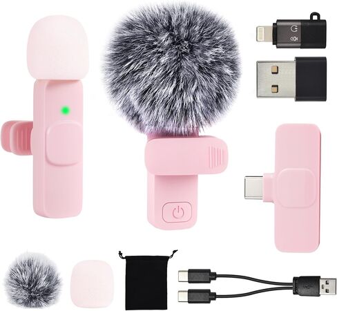 Mini Pink Microphone لـ iPhone Android Phone Tablet PC ، USB C MIC اللافالير اللاسلكي لتسجيل الفيديو Vlogging YouTube Tiktok Podcast Contractors ، Tiny Microphones Mics in Kuwait