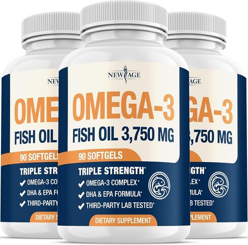 Triple Strength Omega 3 Fish Oil 3750 mg - EPA & DHA - Over 3000mg Omega-3 Fatty Acids - 1350mg EPA + 900mg DHA - Best Essential Fatty Acids, Burpless Fish Oil - 180 Count in Saudi Arabia