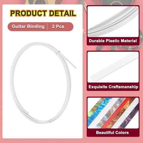 Meccanixity 2 pcs strips strips strips ، 1650 × 5x1.5 مم حافة ملزمة بلاستيكية لإكسسوارات الغيتار الصوتية أو الكلاسيكية ، أبيض in Kuwait
