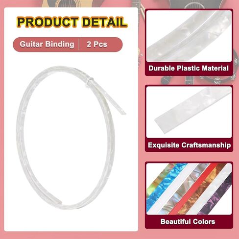 Meccanixity 2 pcs strips strips strips ، 1650 × 5x1.5 مم حافة ملزمة بلاستيكية لإكسسوارات الغيتار الصوتية أو الكلاسيكية ، أبيض in Kuwait