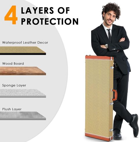 Ktaxon Electric Guitar Hard Case, Rectangle Wooden Standard 39-Inch Electric Guitars Hard-Shell Protective Carrying Case for KST/KTL/170 Model with Lock Latch Padding (Yellow) in Kuwait