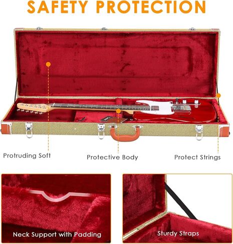 Ktaxon Electric Guitar Hard Case, Rectangle Wooden Standard 39-Inch Electric Guitars Hard-Shell Protective Carrying Case for KST/KTL/170 Model with Lock Latch Padding (Yellow) in Kuwait