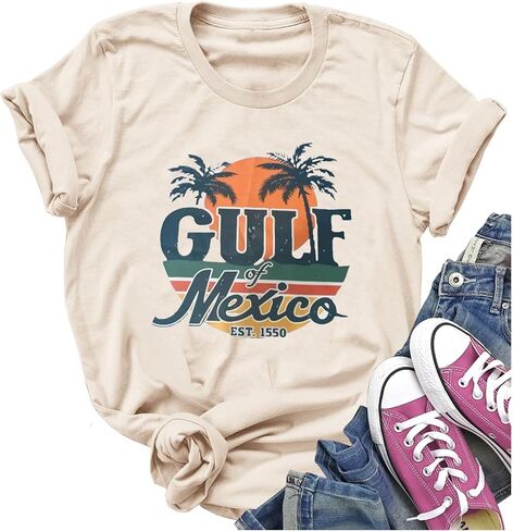 On Cruise Time Shirts for Women Palm Trees Beach Graphic Tee Tops Summer Beach Party Vacation Short Sleeve Tshirt Tops in Kuwait