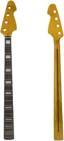 Bass Guitar Neck Replacement - 34" Scale, 21 Fret, Maple with Rosewood Fretboard - Fits P Bass style(42mm Nut), Block Inlays, Yellow Gloss Finish in Kuwait