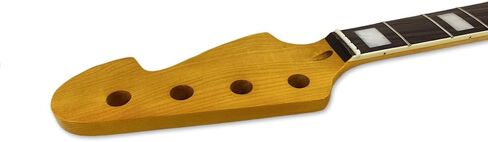 Bass Guitar Neck Replacement - 34" Scale, 21 Fret, Maple with Rosewood Fretboard - Fits P Bass style(42mm Nut), Block Inlays, Yellow Gloss Finish in Kuwait