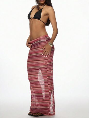 Verdusa Women's Polka Dots Mesh Sheer Skirt Low Waist Maxi Skirts in Saudi Arabia
