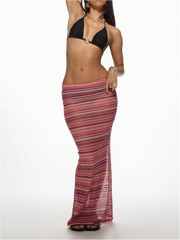 Verdusa Women's Polka Dots Mesh Sheer Skirt Low Waist Maxi Skirts in Saudi Arabia