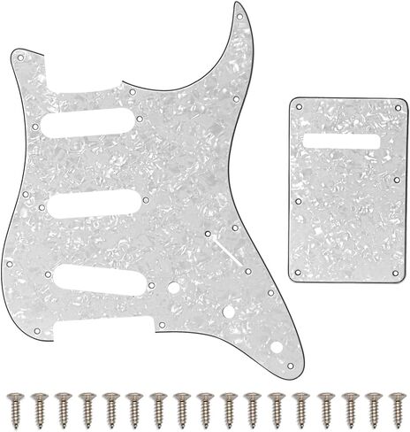 SAPHUE SSS 11 ثقوب الغيتار الكهربائي Strat Pickguard و Backplate مجموعة من Fender US/المكسيك مصنوعة قياسيات Stratocaster Modern Style Guitar Parts (3ply White Pearl) in Kuwait