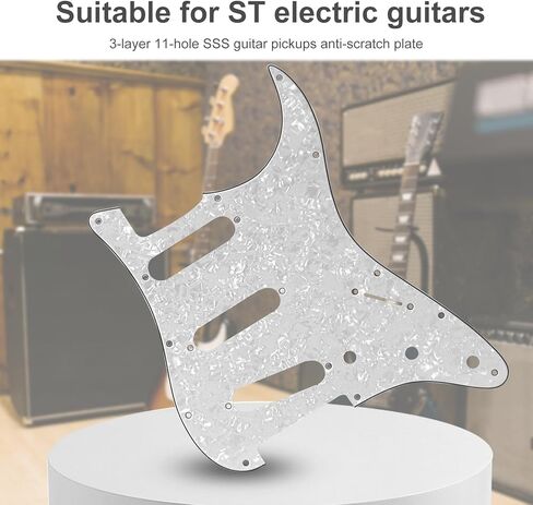 SAPHUE SSS 11 ثقوب الغيتار الكهربائي Strat Pickguard و Backplate مجموعة من Fender US/المكسيك مصنوعة قياسيات Stratocaster Modern Style Guitar Parts (3ply White Pearl) in Kuwait