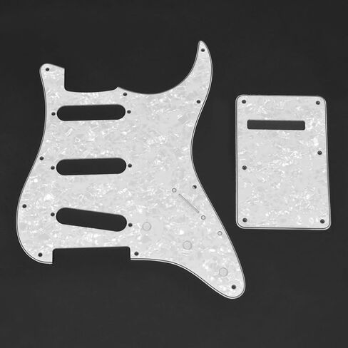 SAPHUE SSS 11 ثقوب الغيتار الكهربائي Strat Pickguard و Backplate مجموعة من Fender US/المكسيك مصنوعة قياسيات Stratocaster Modern Style Guitar Parts (3ply White Pearl) in Kuwait