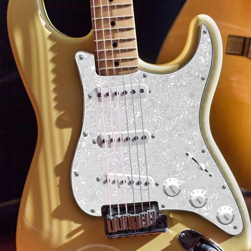 SAPHUE SSS 11 ثقوب الغيتار الكهربائي Strat Pickguard و Backplate مجموعة من Fender US/المكسيك مصنوعة قياسيات Stratocaster Modern Style Guitar Parts (3ply White Pearl) in Kuwait
