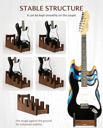 STRICH Wooden Guitar Stand for Multiple Guitars, 4-Holder, Front Display Space-Saving Floor Guitar Rack for Home, Studio, Stage, Walnut Color, L-3E1AW (For 3 Electric+1 Acoustic) in Saudi Arabia