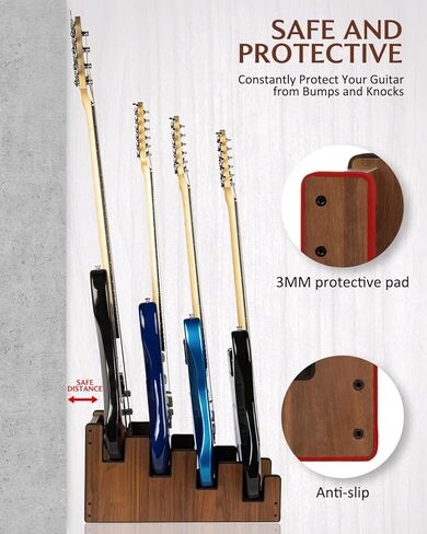 STRICH Wooden Guitar Stand for Multiple Guitars, 4-Holder, Front Display Space-Saving Floor Guitar Rack for Home, Studio, Stage, Walnut Color, L-3E1AW (For 3 Electric+1 Acoustic) in Saudi Arabia