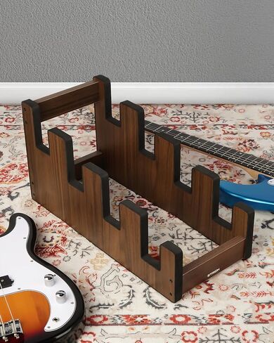 STRICH Wooden Guitar Stand for Multiple Guitars, 4-Holder, Front Display Space-Saving Floor Guitar Rack for Home, Studio, Stage, Walnut Color, L-3E1AW (For 3 Electric+1 Acoustic) in Saudi Arabia