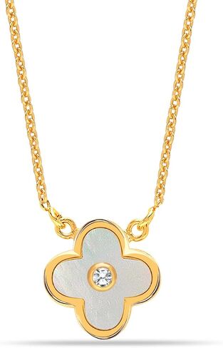قلادة قلادة Lecalla للنساء | 925 sterling Silver 14k ممتلئة بالذهب الأم لؤلؤة ، قلادات القلب والبرسيم | هدايا المجوهرات في عيد الأم والمناسبات الخاصة in Saudi Arabia