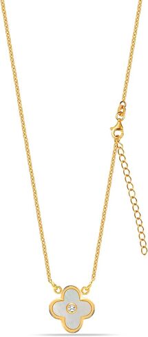 قلادة قلادة Lecalla للنساء | 925 sterling Silver 14k ممتلئة بالذهب الأم لؤلؤة ، قلادات القلب والبرسيم | هدايا المجوهرات في عيد الأم والمناسبات الخاصة in Saudi Arabia