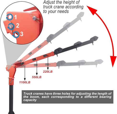 Winch 0.5T Folding Truck-Mounted Bed Crane Hoist Lift Pickup with Electric Winch 2000 lb 12V, Painted Steel 1100 lb Pickup Truck Jib Cranes 360 Swivel (2000 lbs Crane) in Saudi Arabia