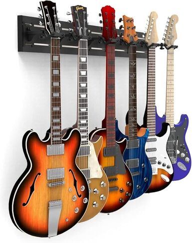 DLDIRECT Black Wall Hanger for Guitars and Ukuleles - Multiple Guitar Wall Mount with 6 Guitar Holder Locking System, 48-Inch in Saudi Arabia