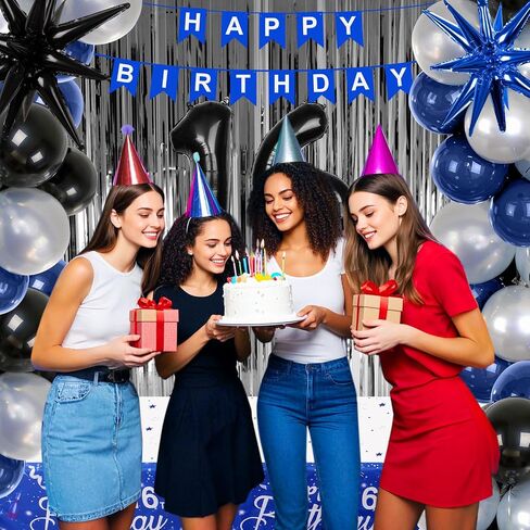 15th Birthday Decorations for Boys and Girls, 15th Birthday Party Decorations Blue and Silver, 15 HAPPY BIRTHDAY Banner Black Number Balloons Garland 15 Years Old Bday Party Supplies with Tablecloth in Kuwait