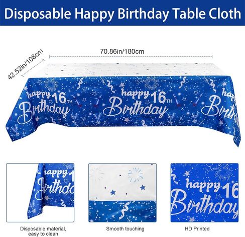 15th Birthday Decorations for Boys and Girls, 15th Birthday Party Decorations Blue and Silver, 15 HAPPY BIRTHDAY Banner Black Number Balloons Garland 15 Years Old Bday Party Supplies with Tablecloth in Kuwait