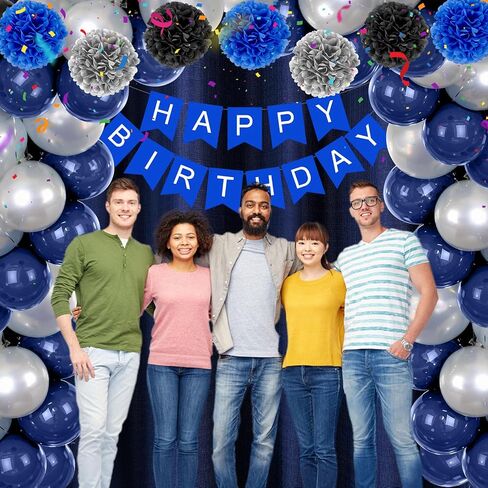 15th Birthday Decorations for Boys and Girls, 15th Birthday Party Decorations Blue and Silver, 15 HAPPY BIRTHDAY Banner Black Number Balloons Garland 15 Years Old Bday Party Supplies with Tablecloth in Kuwait