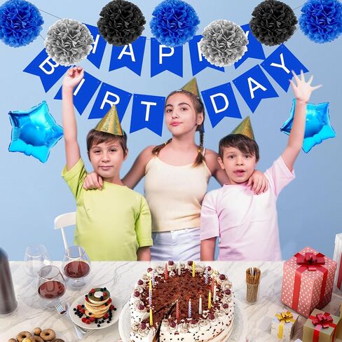 15th Birthday Decorations for Boys and Girls, 15th Birthday Party Decorations Blue and Silver, 15 HAPPY BIRTHDAY Banner Black Number Balloons Garland 15 Years Old Bday Party Supplies with Tablecloth in Kuwait