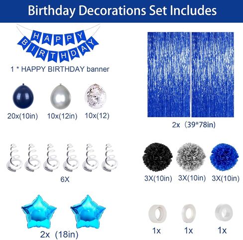 15th Birthday Decorations for Boys and Girls, 15th Birthday Party Decorations Blue and Silver, 15 HAPPY BIRTHDAY Banner Black Number Balloons Garland 15 Years Old Bday Party Supplies with Tablecloth in Kuwait