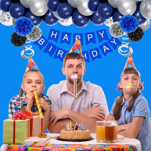 15th Birthday Decorations for Boys and Girls, 15th Birthday Party Decorations Blue and Silver, 15 HAPPY BIRTHDAY Banner Black Number Balloons Garland 15 Years Old Bday Party Supplies with Tablecloth in Kuwait