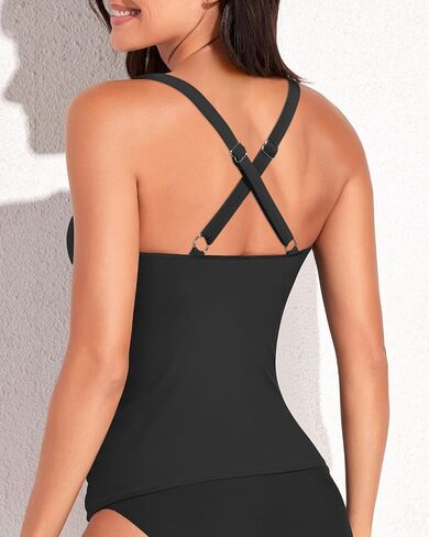 نساء Tankini بدلة الاستحمام أعلى - Twist Front V الرقبة أعلى فقط من الطوب الصليب الأحمر الصليب الأحمر السيطرة على ملابس السباحة 2025 XL in Saudi Arabia