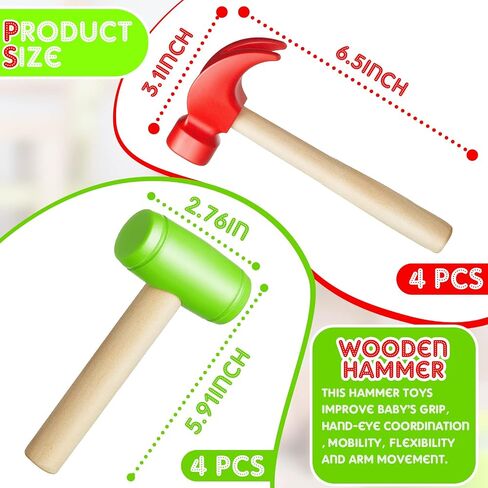 Deekin 4 PCS Wooden Hammer Toys Simulation Hammers Toy Small Toy Toys Toys To Education Teenagers Teenagers School Gift Party ، Red ، 6.5 Int in Saudi Arabia