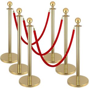 4Pack Stainless Steel Stanchion Post Queue w/ 2 PCS 5 ft Red Velvet Rope, Red Carpet Ropes and Poles, Gold Stanchion and Velvet Ropes Safety Crowd Control Barriers Set for Party Supplies in Kuwait