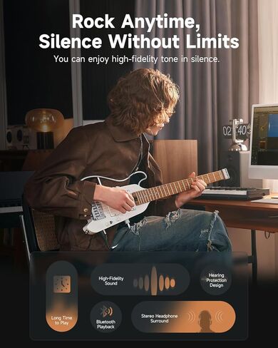 Donner HUSH X PRO Electric Guitar Kit - Smart Travel Guitar with Dozens of Preset Combinations, 7 Tone Sim Options, Black in Saudi Arabia