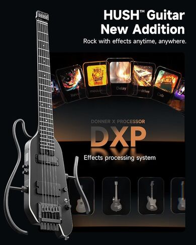 Donner HUSH X PRO Electric Guitar Kit - Smart Travel Guitar with Dozens of Preset Combinations, 7 Tone Sim Options, Black in Saudi Arabia