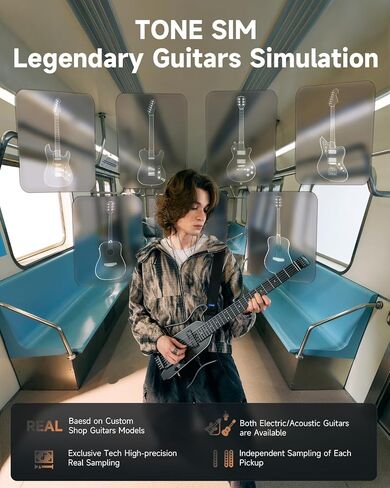 Donner HUSH X PRO Electric Guitar Kit - Smart Travel Guitar with Dozens of Preset Combinations, 7 Tone Sim Options, Black in Saudi Arabia