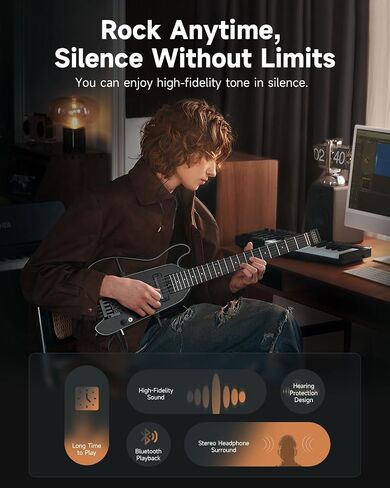 Donner HUSH X PRO Electric Guitar Kit - Smart Travel Guitar with Dozens of Preset Combinations, 7 Tone Sim Options, Black in Saudi Arabia
