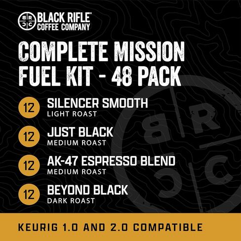 شركة Black Rifle Coffee Company Supply Drop Platform Pack ، مع Silencer على نحو سلس ، AK Espresso ، فقط Black ، وما وراء Black Blends ، 48 Coffee Pods in Kuwait