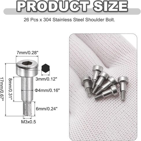 Meccanixity 26 PCS 304 صلب الكتف من الفولاذ المقاوم للصدأ 4 ملم الكتف DIA 10 مم طول الكتف M3x0.5 براغي كتف المقبس السداسي لتصلب الحقن الهيدروليكية الصناعات in Kuwait