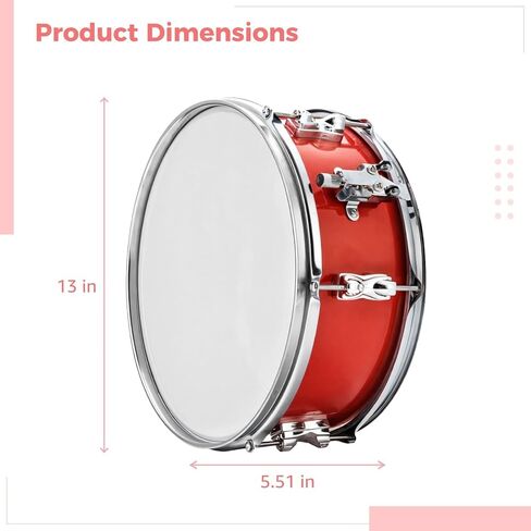 13 Marching Snare Drum مجموعة مع مطرقة ، قفازات ، وحزام قابل للتعديل ، أسطوانة حمراء لجميع الأعمار ومستويات المهارة in Kuwait