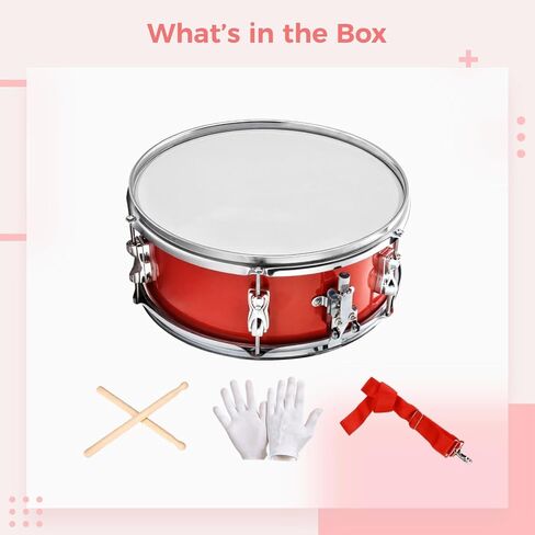 13 Marching Snare Drum مجموعة مع مطرقة ، قفازات ، وحزام قابل للتعديل ، أسطوانة حمراء لجميع الأعمار ومستويات المهارة in Kuwait