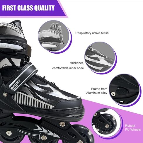 Adjustable Inline Skates for Kids and Teens Ages 4-16, All 8 Wheels of Inline Roller Skates Light Up, Safe and Fun Illuminating for Outdoor Indoor Sports in Saudi Arabia